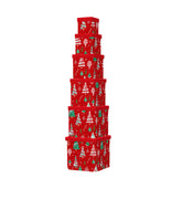 6PCS Christmas Tree Gift Box Whole Set in festive red with Christmas tree patterns for holiday gifting.